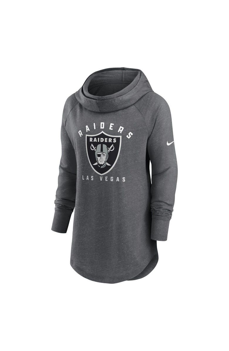 Nike Women's Nike Heather Charcoal Las Vegas Raiders Raglan Funnel Neck Pullover Hoodie, Alternate, color, Heather Charcoal