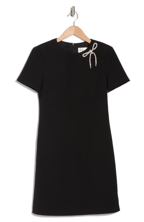 Eliza J Rhinestone Bow Short Sleeve Sheath Dress In Black