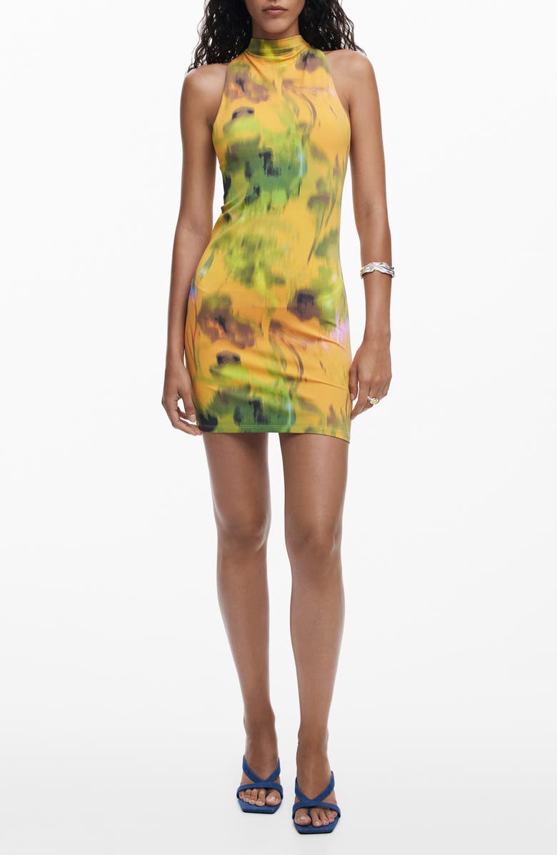 Desigual Printed Sleeveless Body-Con Minidress, Main, color, Yellow