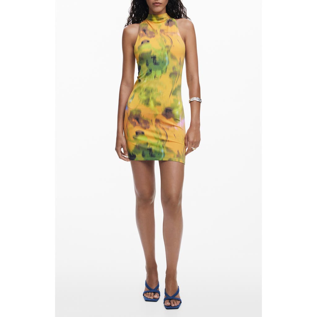Desigual Printed Sleeveless Body-con Minidress In Yellow