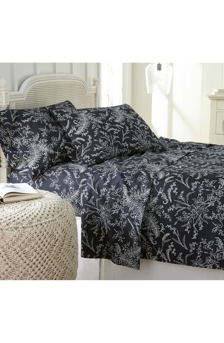 SOUTHSHORE FINE LINENS Winter Brush Sheet Set, Alternate, color, Black W/ White Flowers
