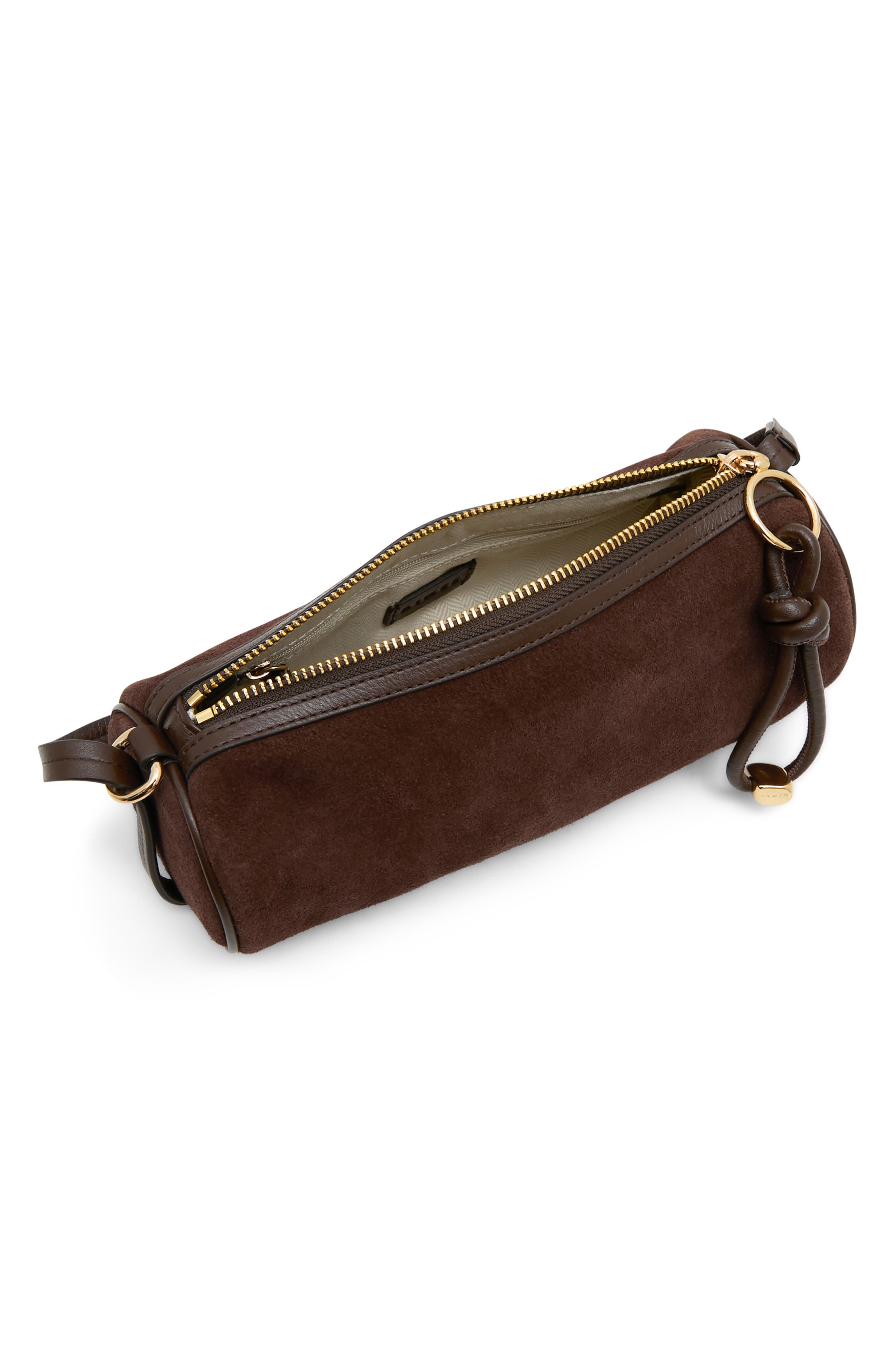 The Skipper Barrel Leather Shoulder Bag, Alternate, color, FUDGE SUEDE