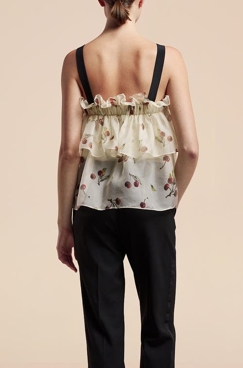 Rebecca Taylor Cherry Tiered Organza Top In Cherry Print Ivory Combo
