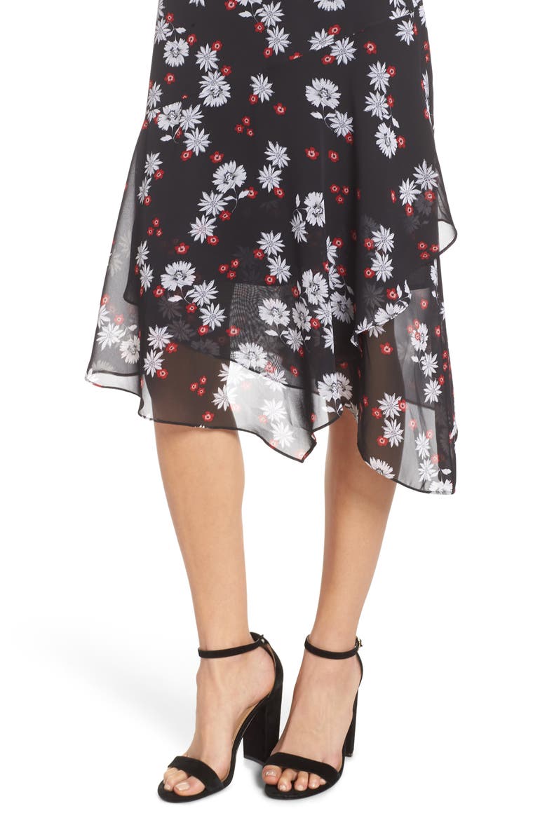Flutter Sleeve Asymmetrical Hem Dress, Alternate, color, WHITE/ BLACK