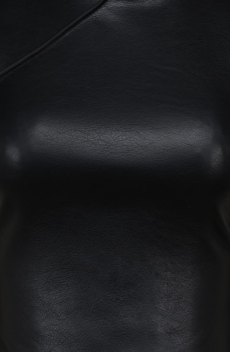 HOUSE OF CB Bobbi Mandarin Collar Faux Leather Crop Top, Alternate, color, Black