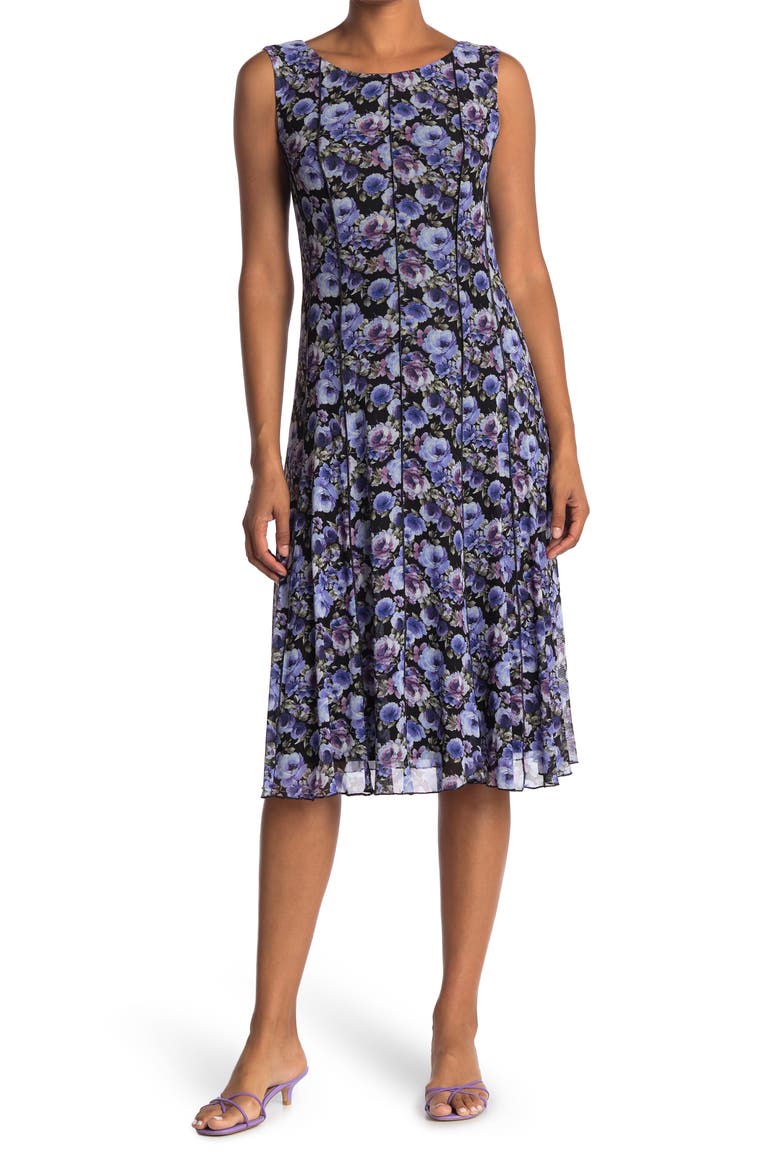 Floral Mesh Panel Dress, Main, color, PERIWINKLE