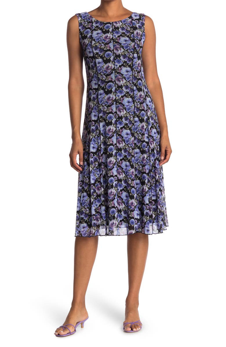 Connected Apparel Floral Mesh Panel Dress, Main, color, 
