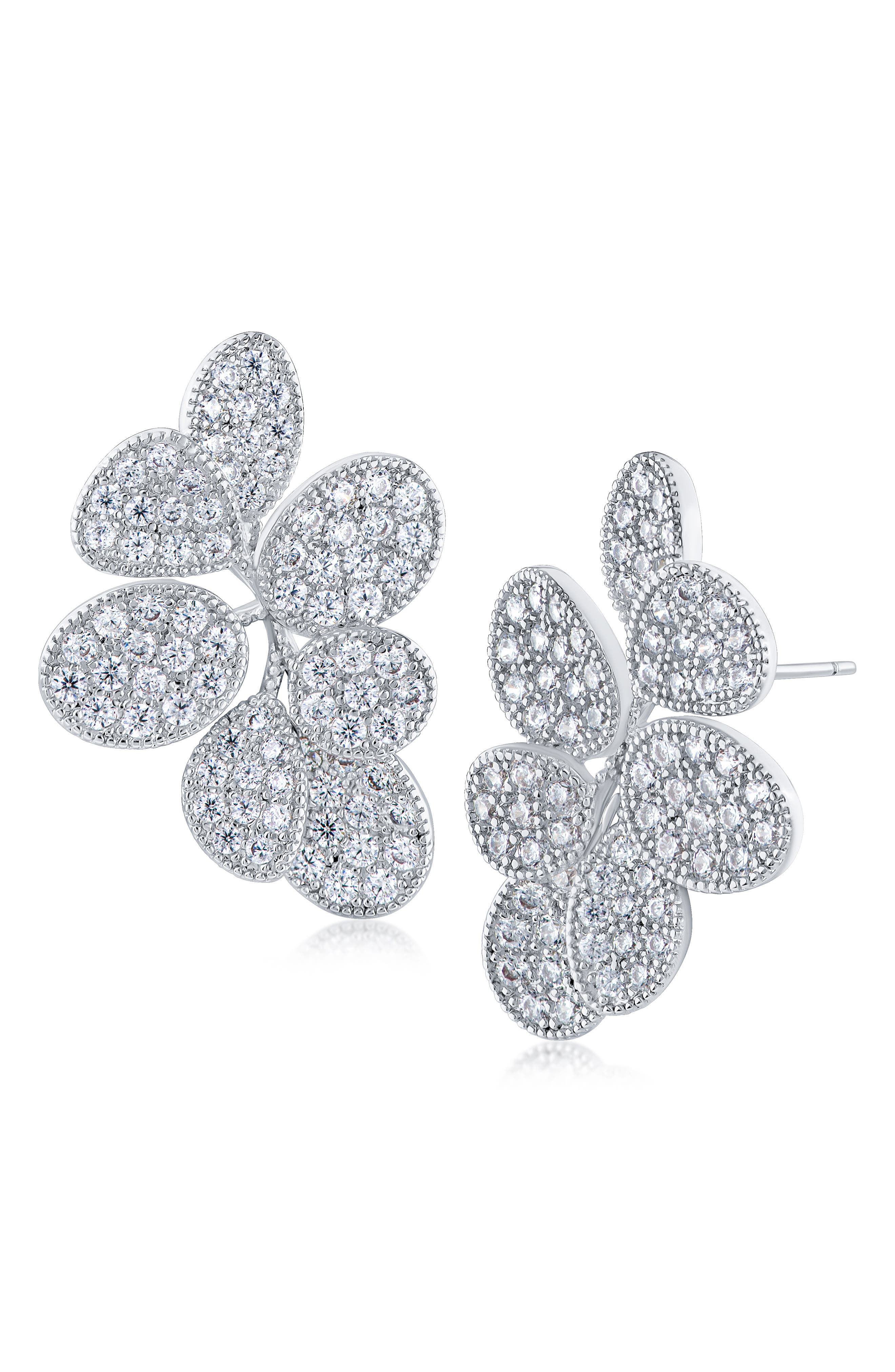 JARDIN Pavé Cubic Zirconia Leaf Cluster Stud Earrings