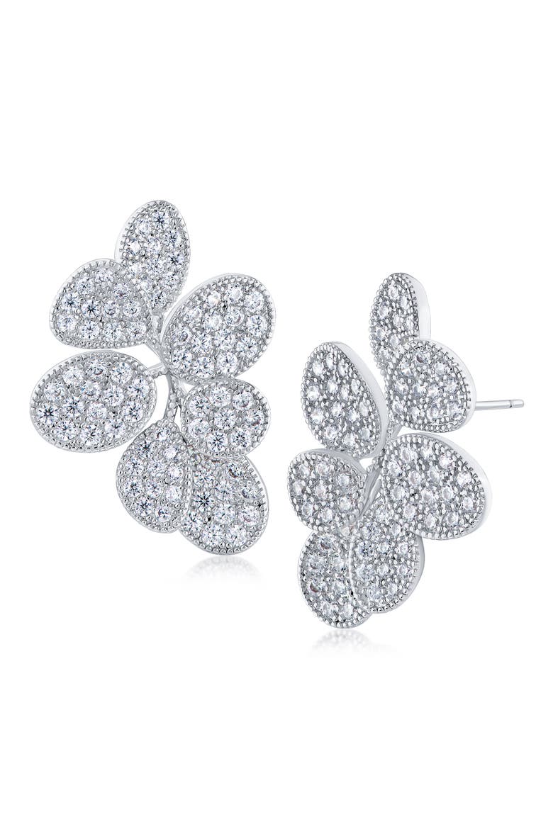 Pavé Cubic Zirconia Leaf Cluster Stud Earrings (Nordstrom Exclusive), Main, color, CLEAR/ SILVER