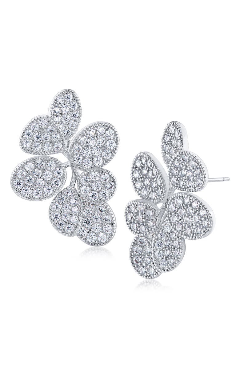 JARDIN Pavé Cubic Zirconia Leaf Cluster Stud Earrings, Main, color, Clear/ Silver