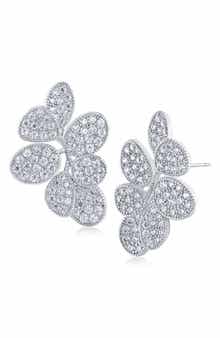 JARDIN Pavé Cubic Zirconia Leaf Cluster Stud Earrings