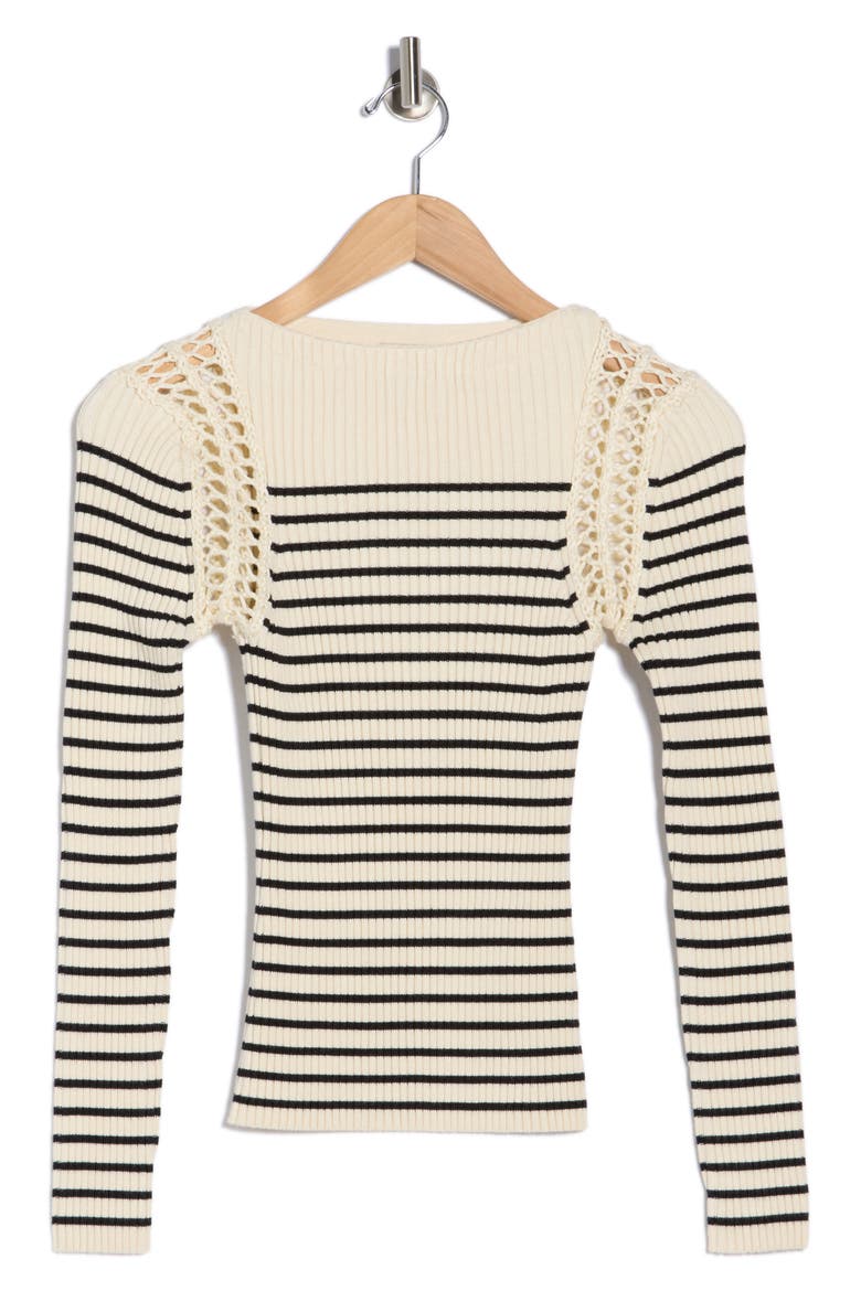 Stripe Boat Neck Sweater, Alternate, color, IVORY/ BLACK STRIPE