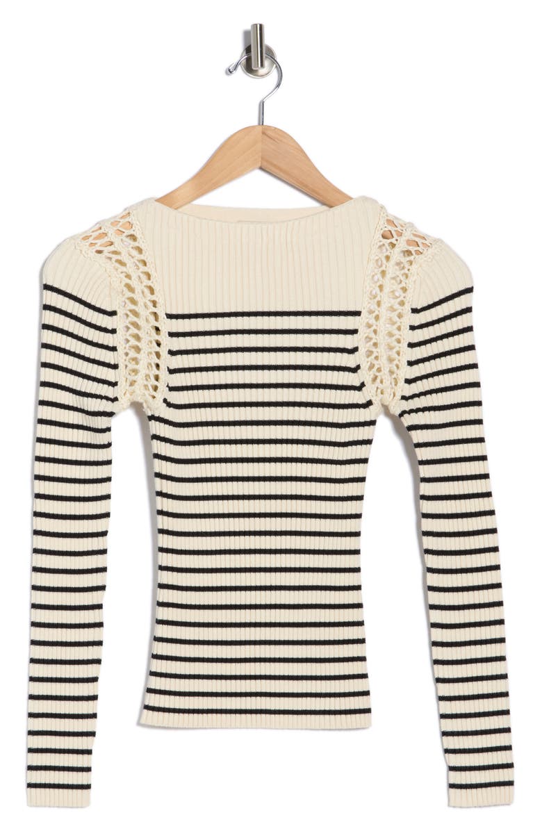 ELIE ELIE TAHARI Stripe Boat Neck Sweater, Main, color, Ivory/ Black Stripe