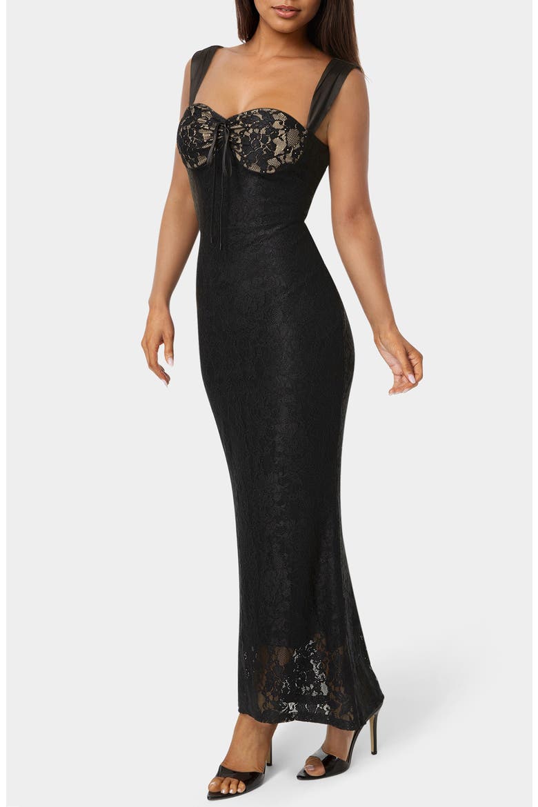Lace Maxi Dress, Alternate, color, BLACK/ NUDE
