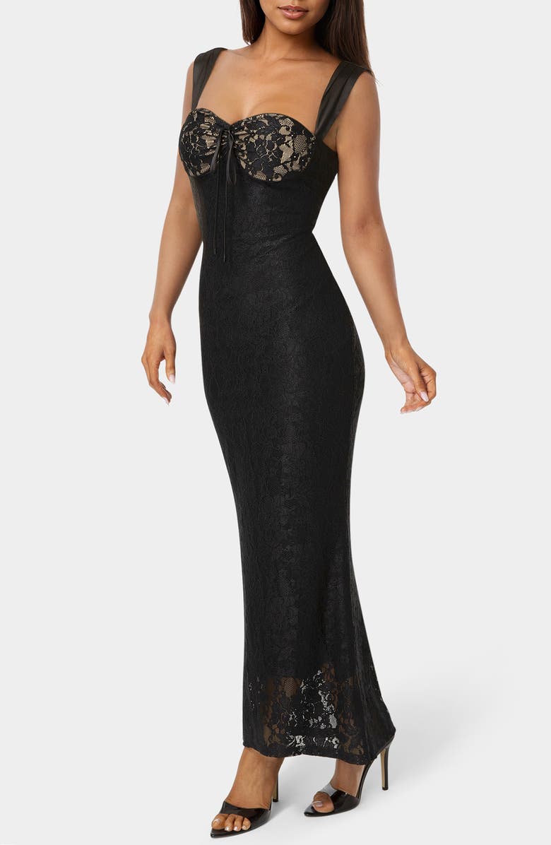 bebe Lace Maxi Dress, Alternate, color, Black/ Nude