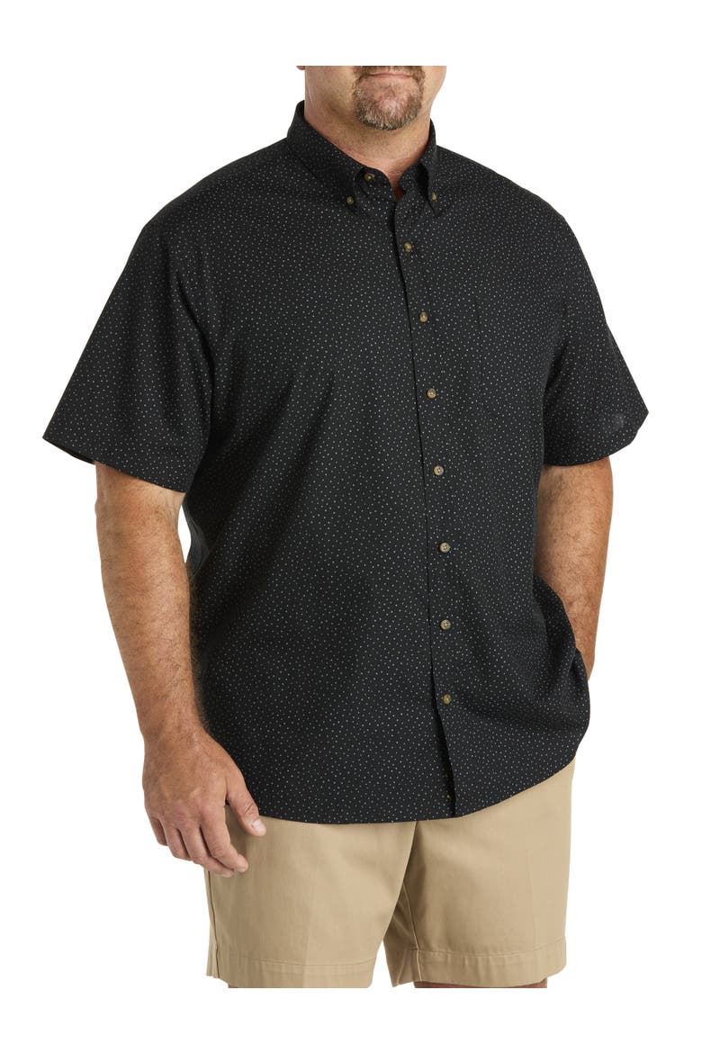 Big & Tall Easy-Care Pin Dot Print Sport Shirt, Main, color, BLACK