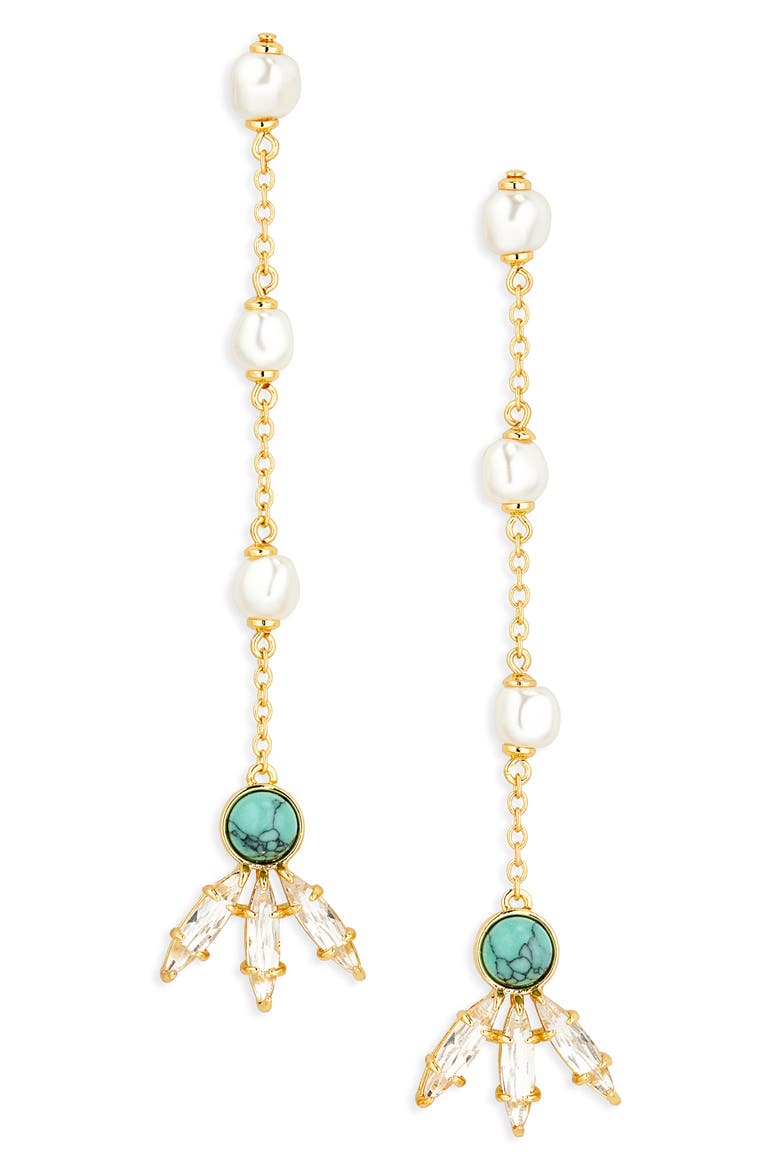 Marquise Crystal, Faux Pearl & Turquoise Linear Drop Earrings, Main, color, TURQUOISE SEA
