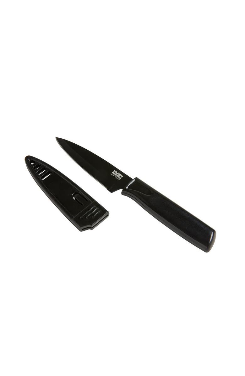 Kuhn Rikon Colori Non-Stick Straight Paring Knife with Safety Sheath, 4 inch, Main, color, Black