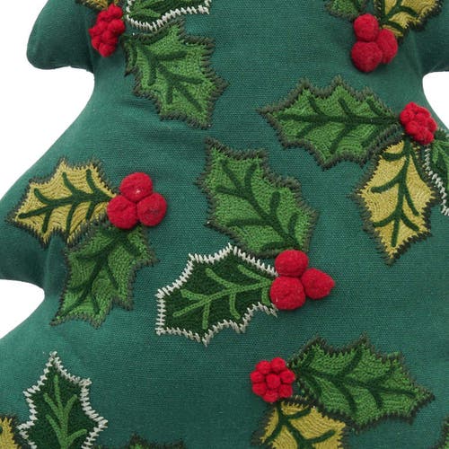 C & F Home C&f Home Holly Christmas Tree Shaped Pillow In Green