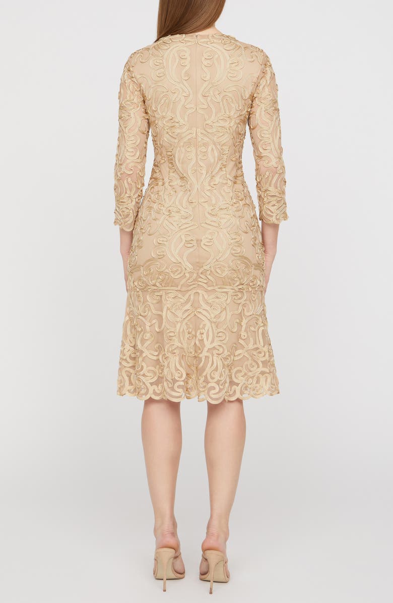 JS Collections Violette Soutache Lace Long Sleeve Cocktail Dress, Alternate, color, Gold