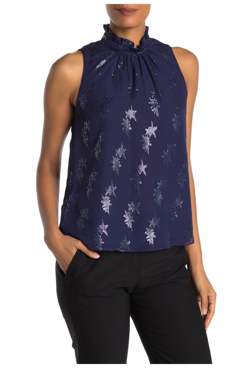 Rebecca Taylor Sleeveless Metallic Star Silk Blend Blouse, Alternate, color,
