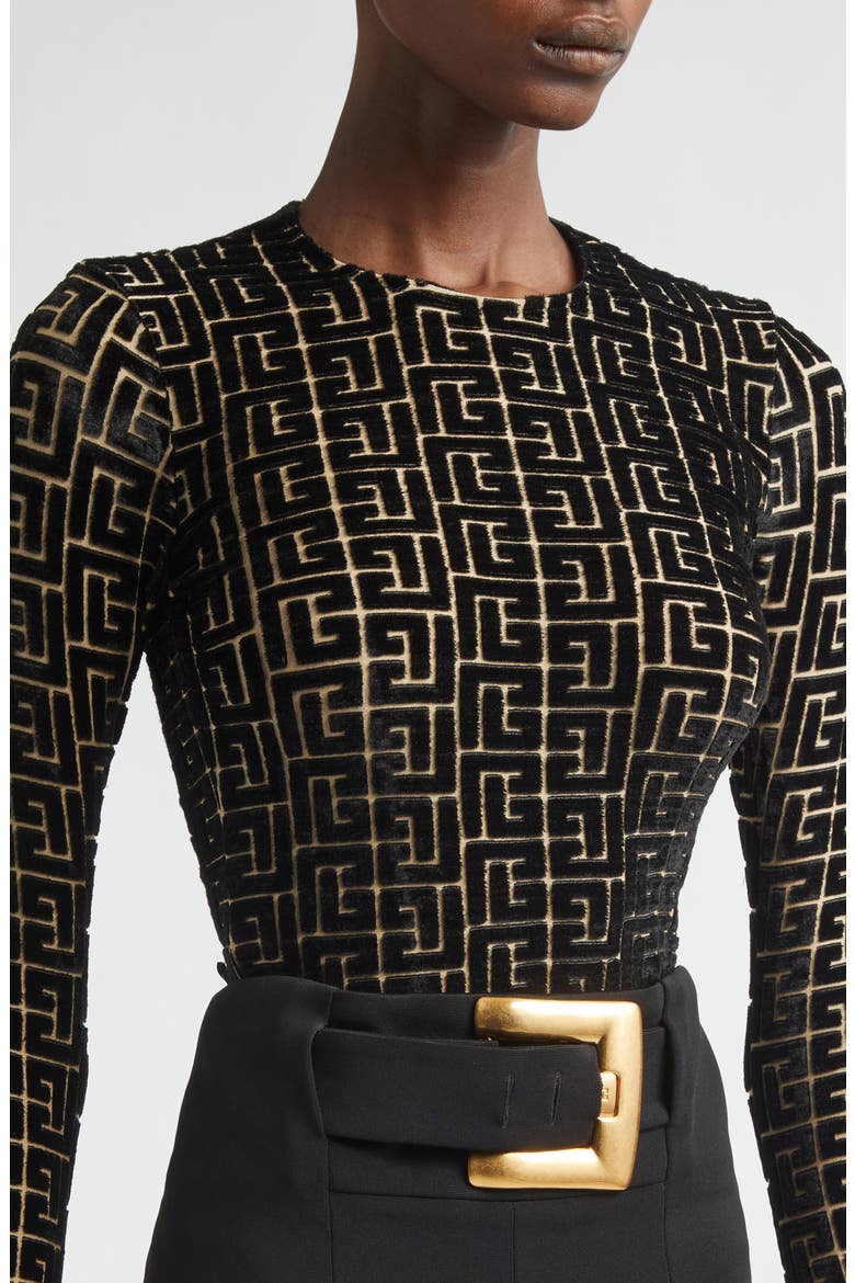 Monogram Jacquard Devoré Velvet Top, Alternate, color, EAD BLACK/ GOLD