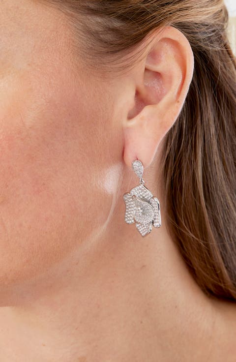 Pavé Flower Drop Earrings