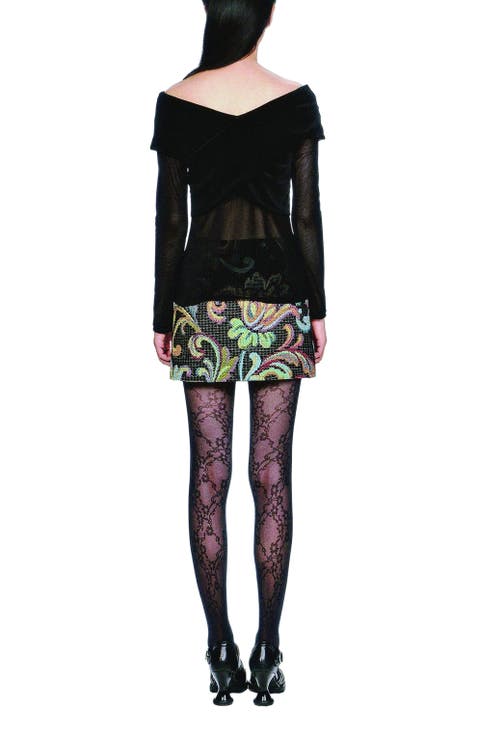 Velvet Mesh off the Shoulder Top