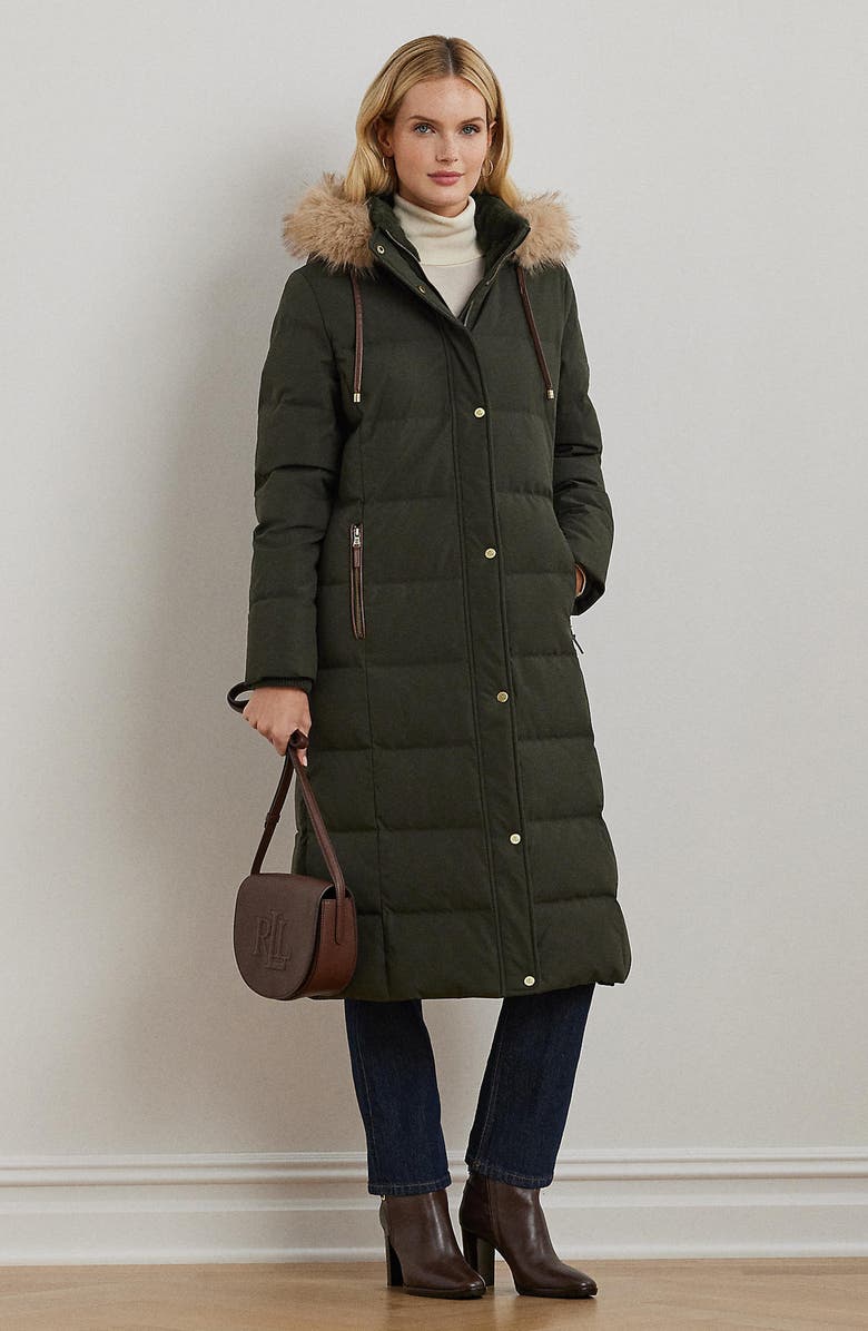 Lauren Ralph Lauren Heritage Down & Feather Fill Puffer with Faux Fur Trim Removable Hood, Alternate, color, Litchfield Loden