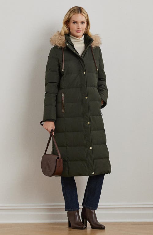 Ralph Lauren Lauren  Heritage Down & Feather Fill Puffer With Faux Fur Trim Removable Hood In Litchfield Loden