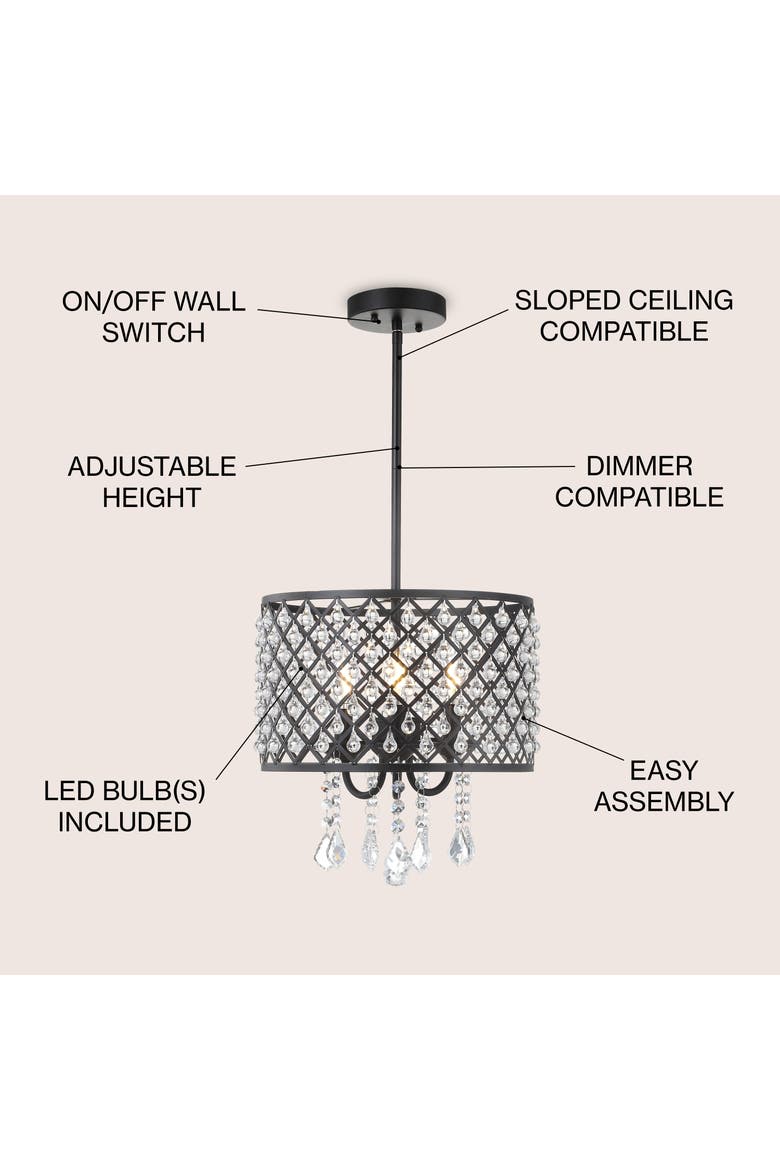 Gigi Metal/Crystal Adjustable LED Drop Chandelier, Alternate, color, Black