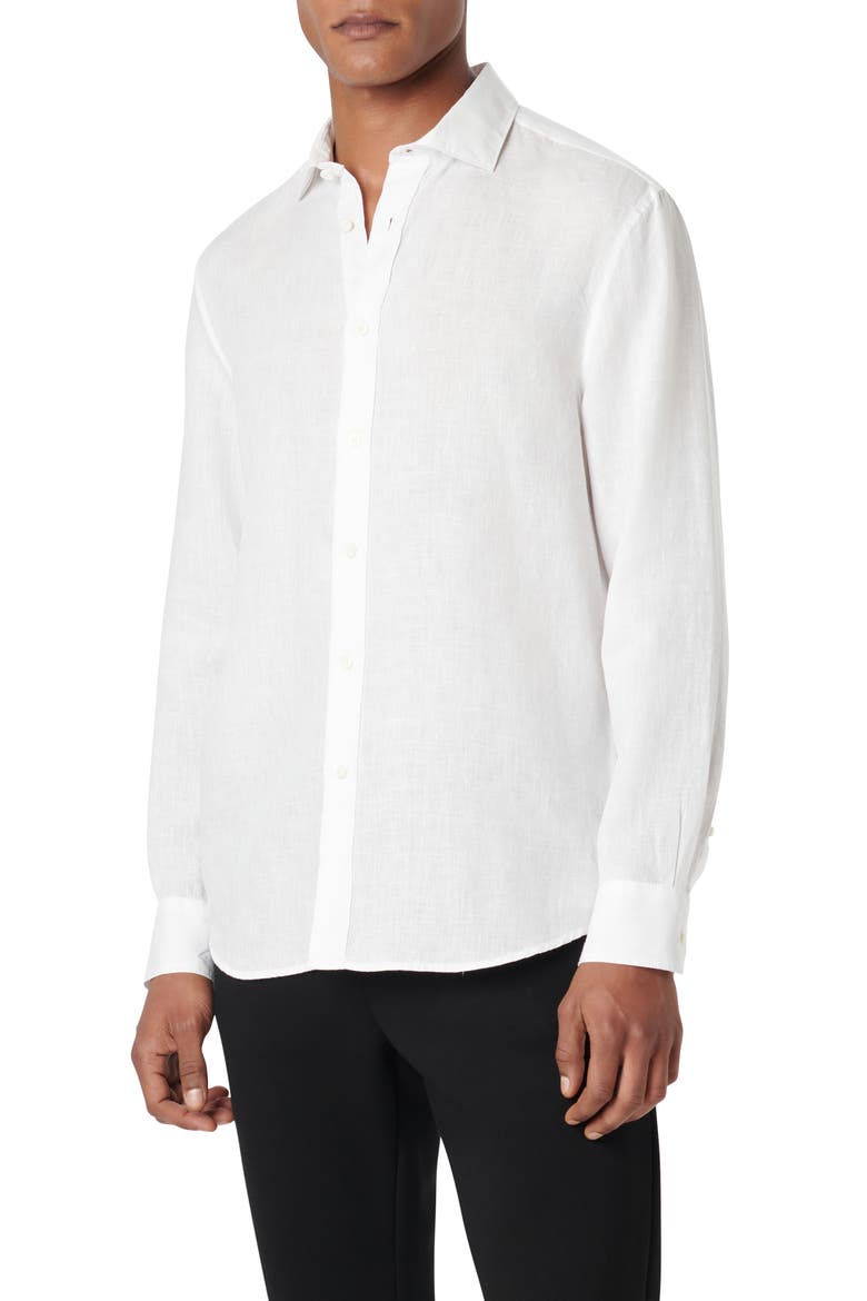 Axel Linen Button-Up Shirt, Main, color, WHITE