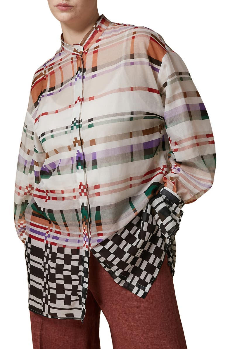 Marina Rinaldi Finito Print Cotton & Silk Voile Shirt, Main, color, 