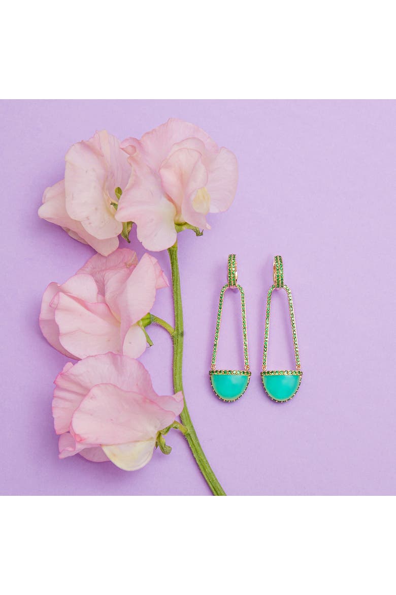 Found Cap Chandelier Earring with Stone, Alternate, color, Chrysoprase & Tsavorite-Gold