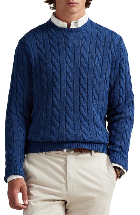Cable Knit Cotton Crewneck Sweater