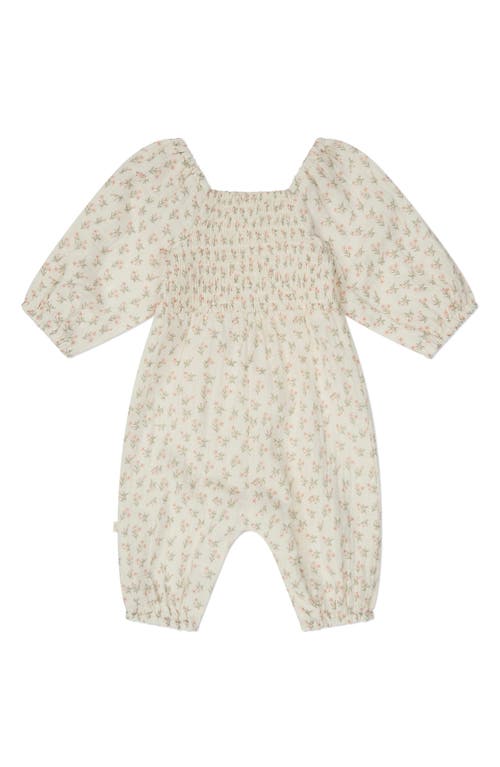 Mori Floral Smocked Organic Cotton Gauze Romper In Grass Floral