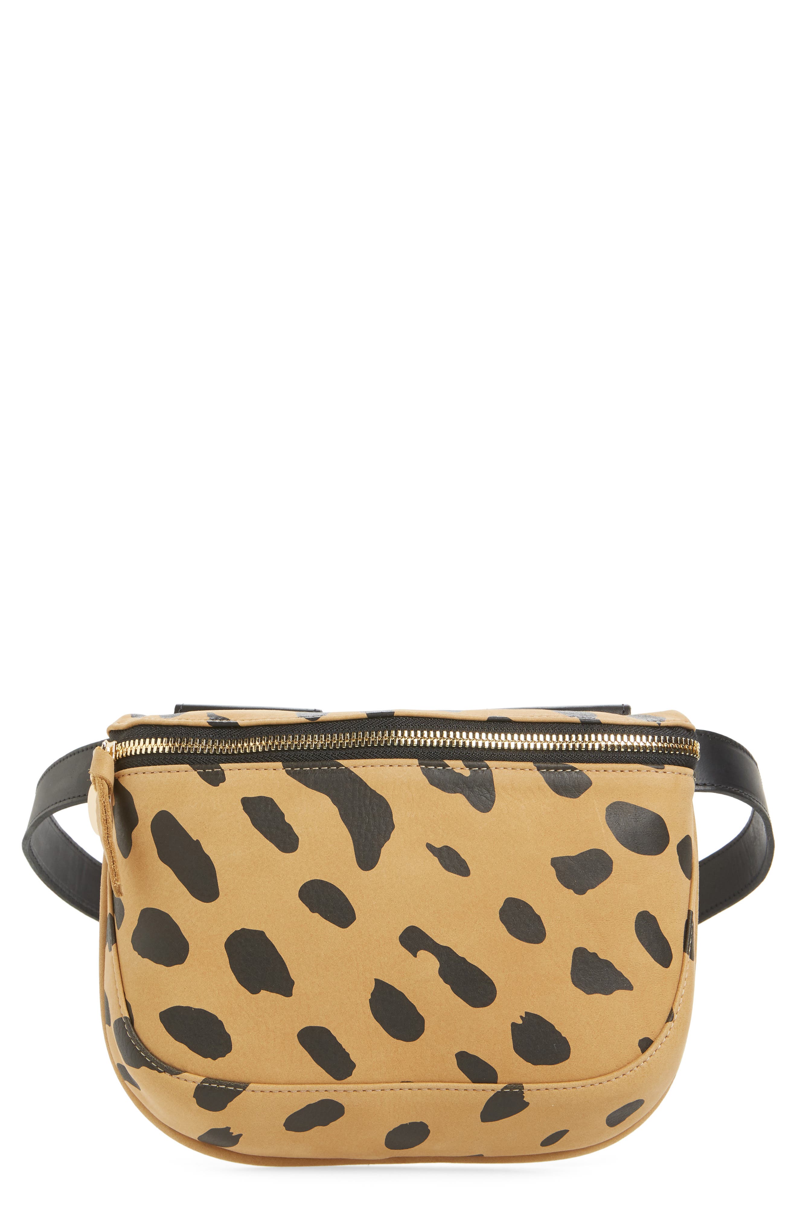 Jaguar Print Leather Fanny Pack, Main, color, CAMEL