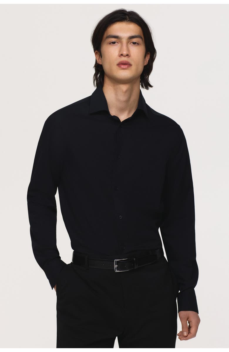 H&M Slim Fit Cotton Shirt, Alternate, color, Black