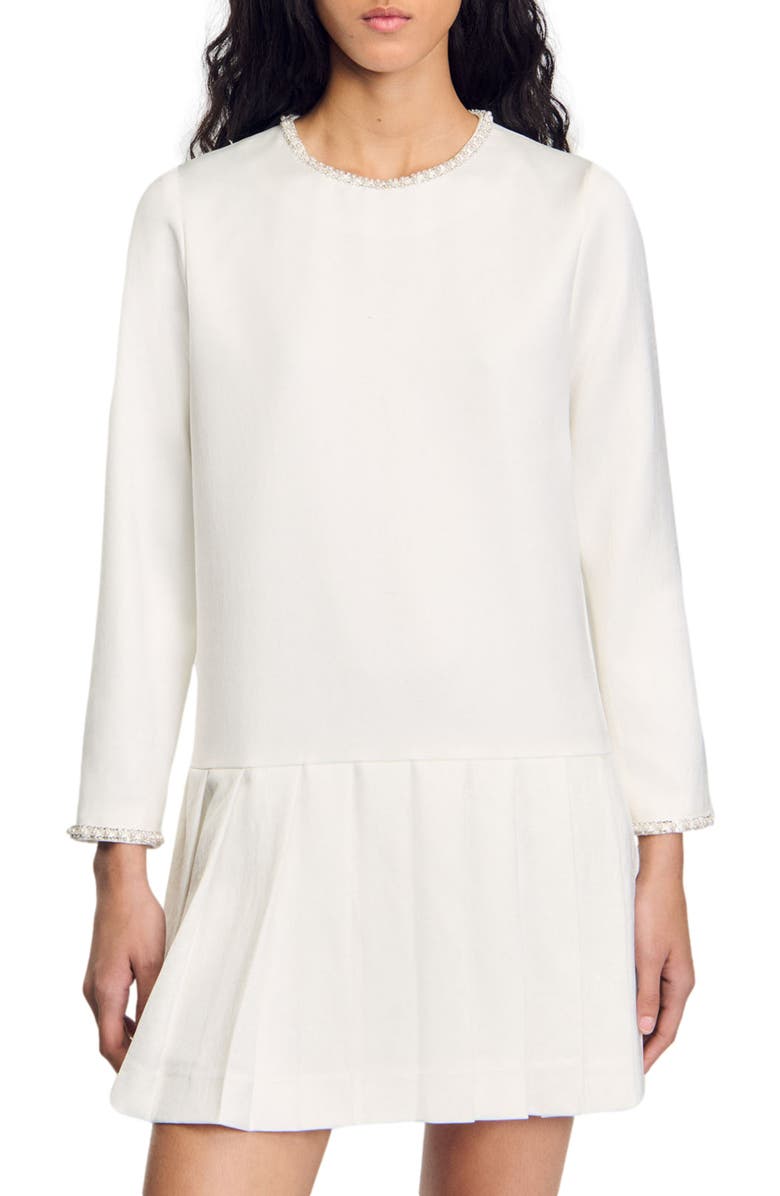 SANDRO Short satin-effect beaded dress, Alternate, color,