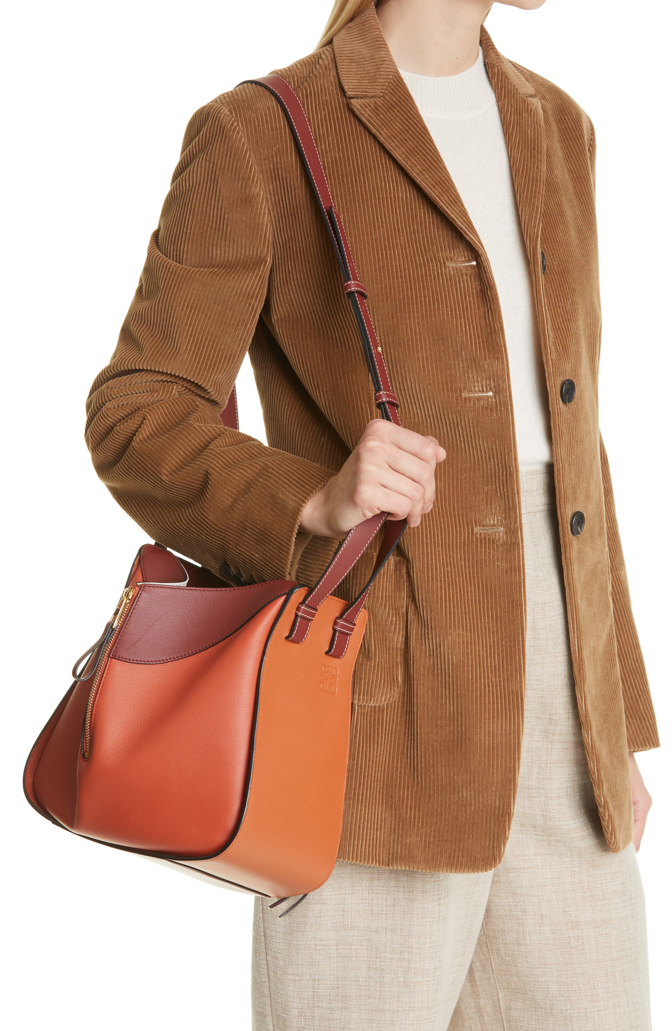 Small Hammock Colorblock Leather Hobo, Alternate, color, SPICE ORANGE/PUMPKIN