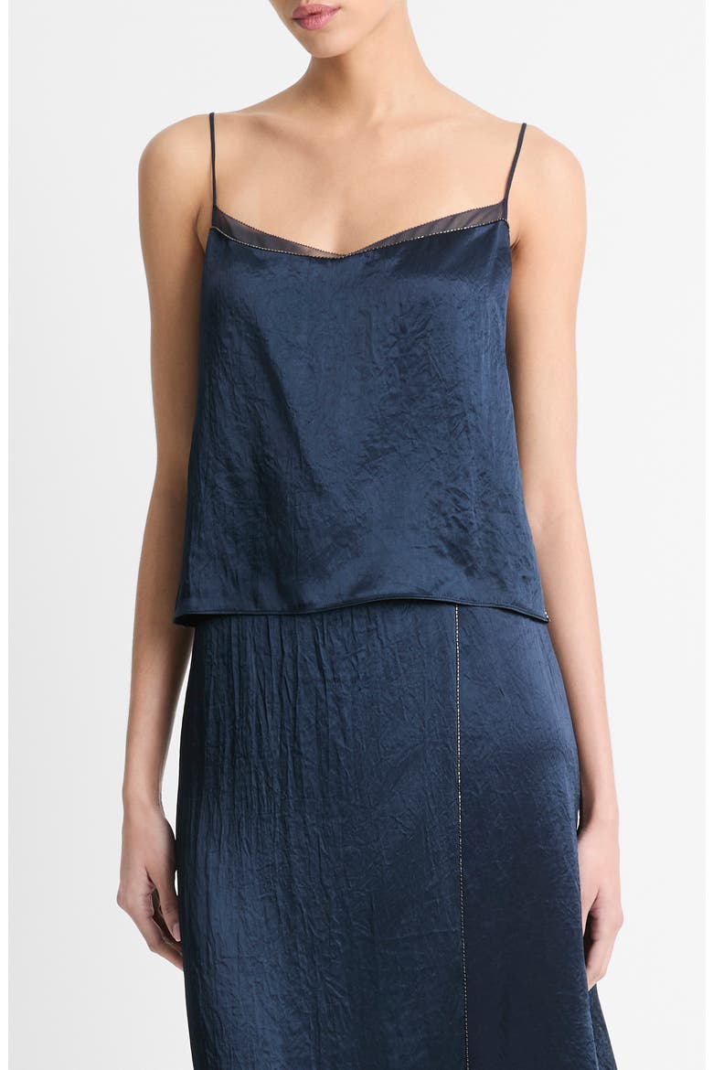 Beaded Border Hammered Satin Camisole, Main, color, COASTAL