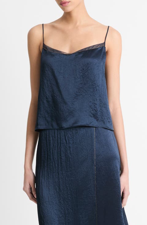Beaded Border Hammered Satin Camisole