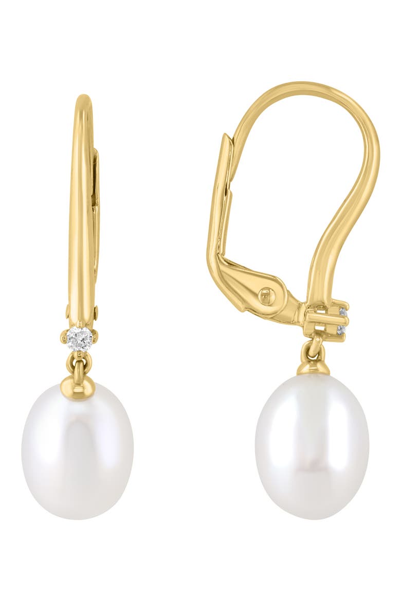 Gold Plated Sterling Silver Diamond & Pearl Drop Earrings, Main, color, WHITE