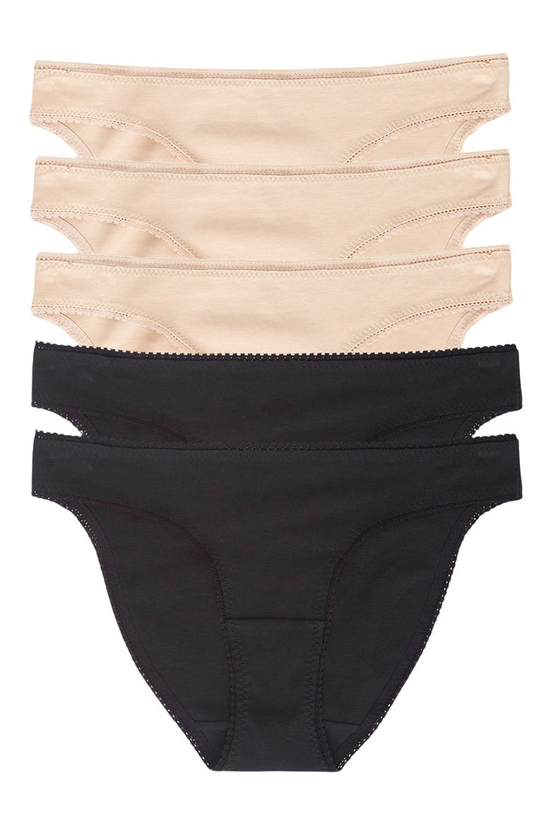 5-Pack Cabana Stretch Cotton Hip-Bikinis, Main, color, BLACK/ CHAMPAGNE