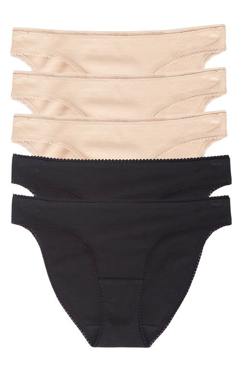 On Gossamer 5-pack Cabana Stretch Cotton Bikinis In Black/champagne