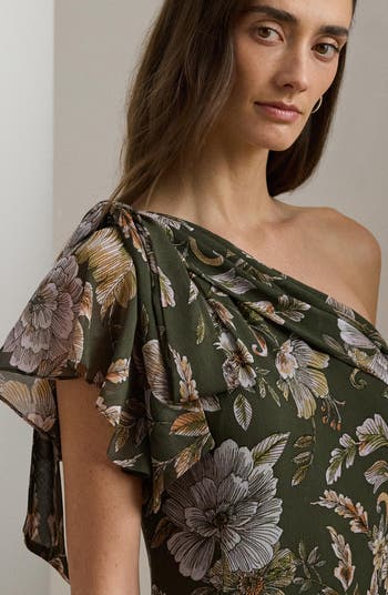 Floral One-Shoulder Georgette Gown