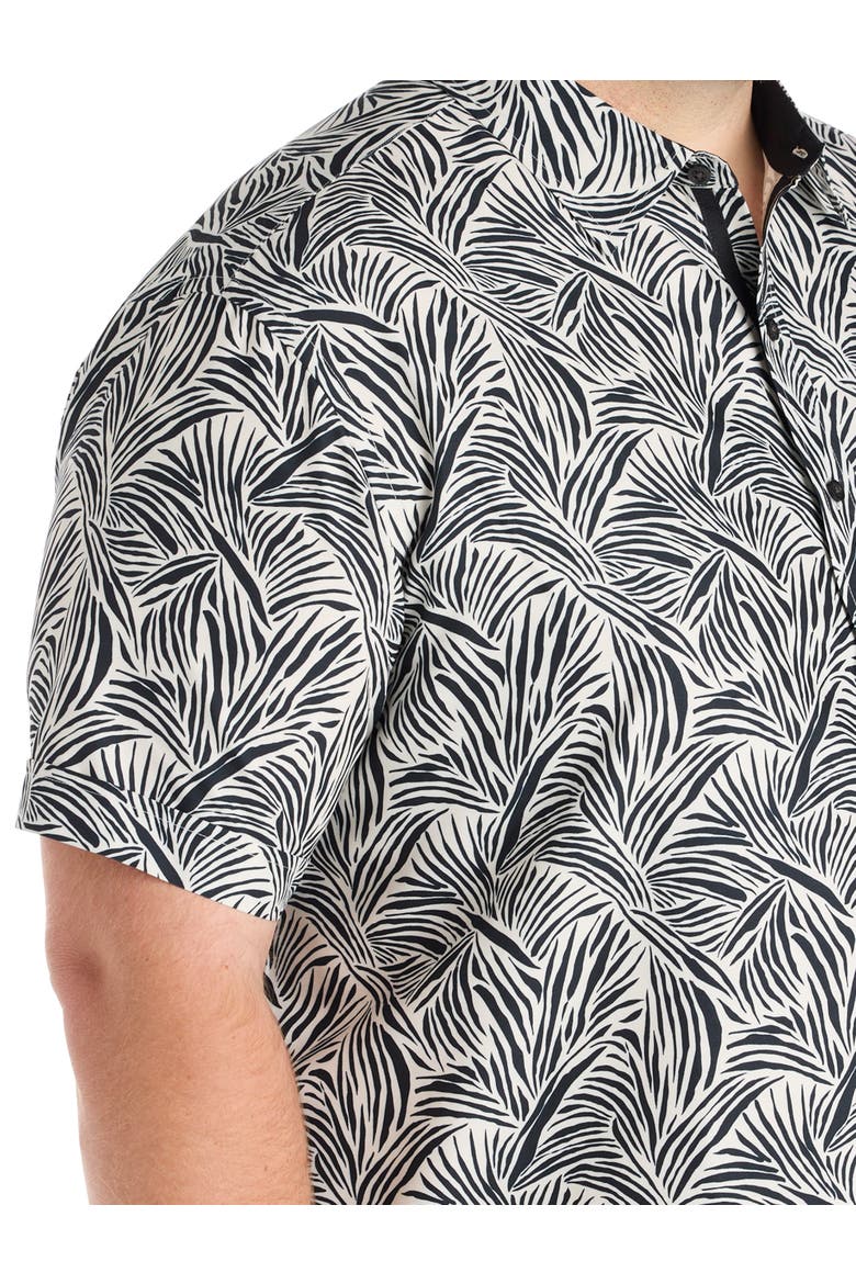 Big & Tall Microfiber Abstract Leaf Print Sport Shirt, Alternate, color, WHITE BLACK