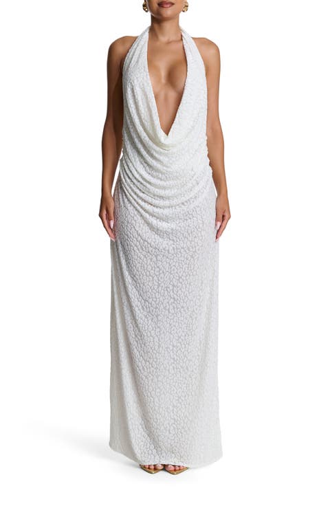 Burnout Lace Plunge Neck Maxi Dress