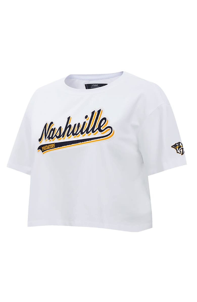 PRO STANDARD Women's Pro Standard White Nashville Predators Boxy Script Tail Cropped T-Shirt, Alternate, color, 