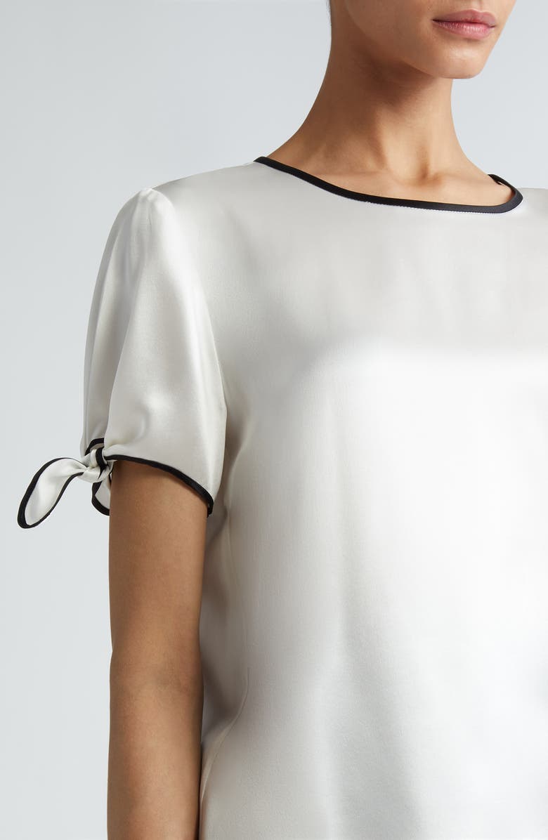 Max Mara Pania Bow Sleeve Contrast Trim Silk Top, Alternate, color, White